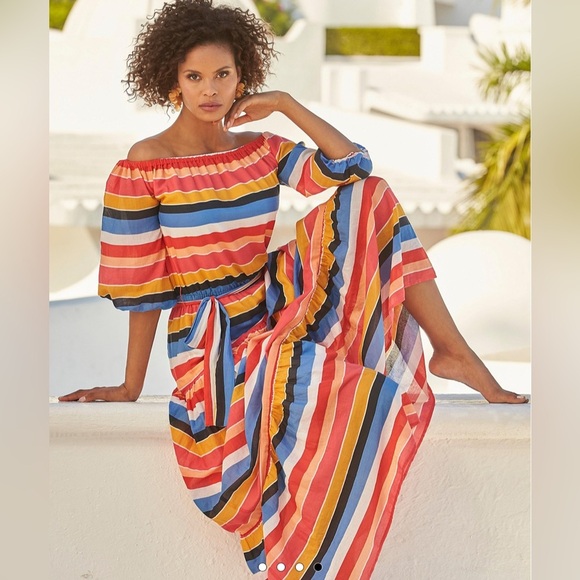 Boston Proper Striped Off-Shoulder Maxi Dress - Picture 5 of 9